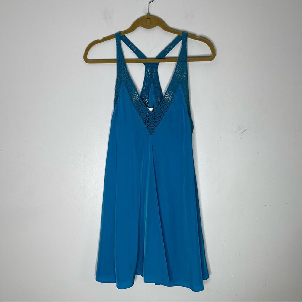 LOVERS & FRIENDS Teal Crocheted Detail Sleeveless Tent Style Dress Size Medium